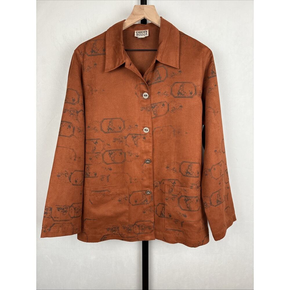 Chico's Design Vintage Faux Suede Jacket Size 2/Large Brown Western Country